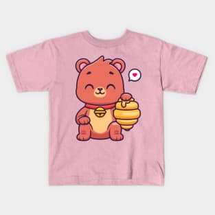 Cute Bear Sitting With Honeycomb Cartoon Kids T-Shirt